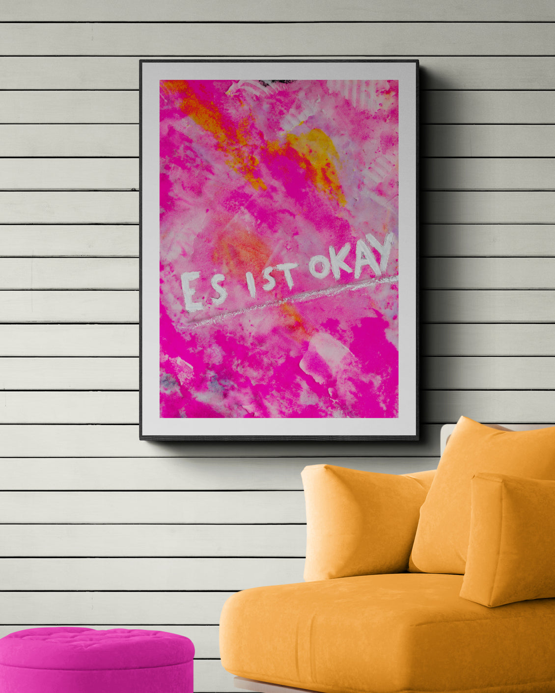 Kunstdruck „Liebes Ich“ von Natalie Irber – Inspirierender Spruch auf leuchtendem pinken Hintergrund. Fine Art Print mit handgeschriebenem Zitat für mehr Selbstliebe und Achtsamkeit. Erhältlich im Online-Shop als Wanddekoration oder Geschenkidee.